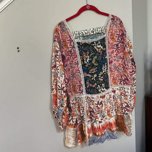 John Mark Plus Size Mixed Print Crochet Trim Square Neck 3/4 Cuff Sleeve - Picture 6 of 14